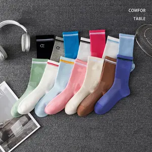 Women's Striped Crew Socks, Breathable Cushioned Athletic Socks, Multi-Color Compression Socks for Yoga Running