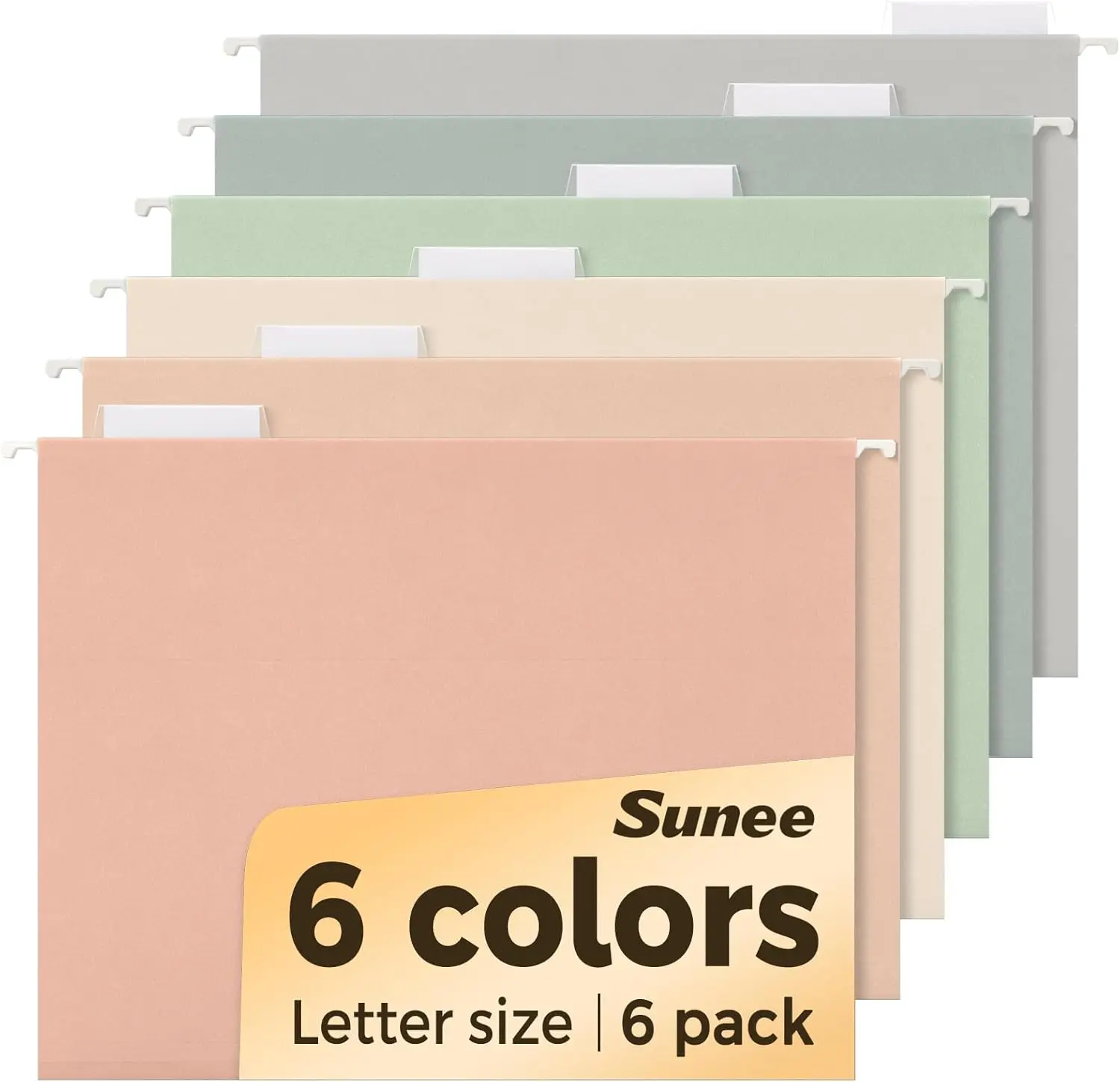SUNEE Hanging File Folders, 6 Pack Letter Size Hanging File Folders with 1/5-Cut Tabs, Ideal for Home and Office Organization and Papers Classification,Morandi Colors