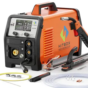 HITBOX HIM250DPP dual pulse 8 in 1 Multiprocess Welding Machine Aluminum MIG Welder built-in welding pattern databaseDouble Pulse Gasless Flux Core Stick Lift TIG 110V/220V with LED Display & Safety Protection