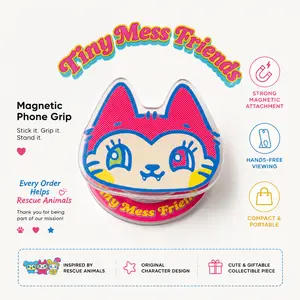 Cute Magnetic Phone Grip Stand for MagSafe Cases & Phones by Tiny Mess Friends, Kawaii Phone Accessory & Magnetic Phone Holder Stand Secure Hold Easy Install Hands-Free Accessory, Gift Box Packaging with Stickers and Small Accessories Included