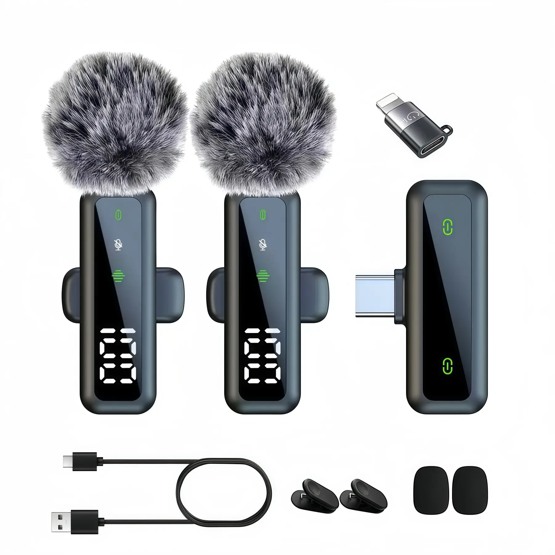 Wireless Lavalier Microphone Pack Wireless Microphones –Microphone Wireless Mini Microphone with Digital Battery Display for iPhone, Android, PC, Recording, Vlog, YouTube, TikTok & Podcast lapel mic