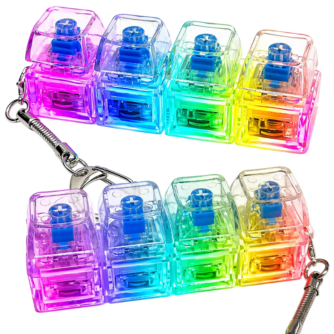 2PCS Stress Relieve Keyboard Fidget Toy 4 Key With LED Light，Crisp Clicker Sound For Adult Relax Anxiety Keychain Accessory