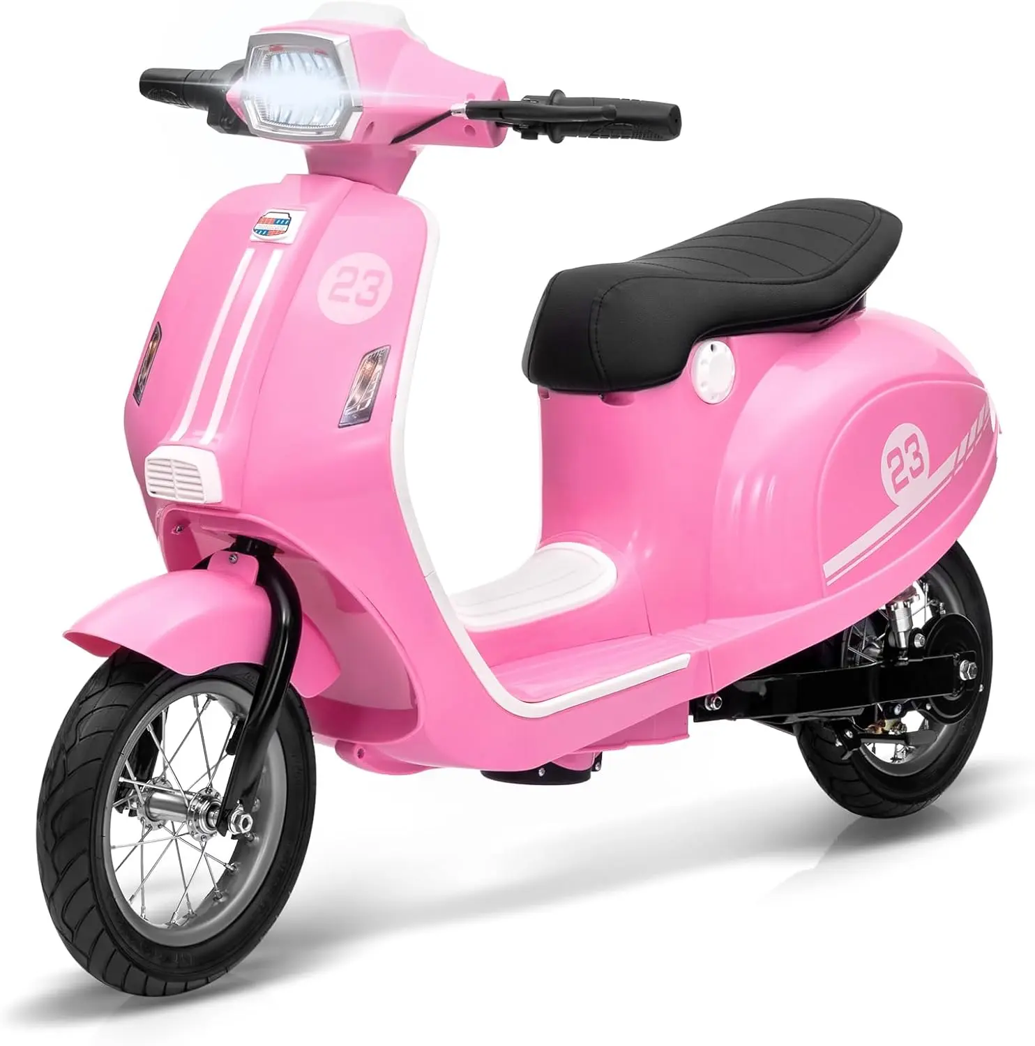 GAOMON Pink 24V 350W Electric Ride On Scooter for Kids Ages 8-12, Waterproof Design, Rear Brake, Twist Grip Throttle, LED Lights, Pneumatic Tires, Shock Absorption
