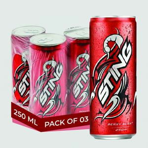 Sting Strawberry Energy Drink Pack of 3 (250ml Each) – Carbonated Energy Beverage, Refreshing Fruit Flavor Boost Drink