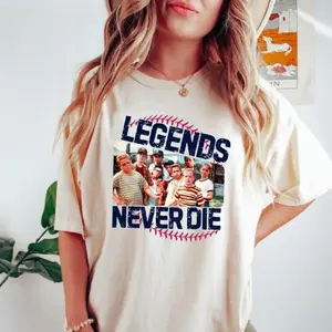 Retro 1990s Sandlot Legends Never Die T Shirt Baseball Squad Crew Neck Tee for Women SpringStatements