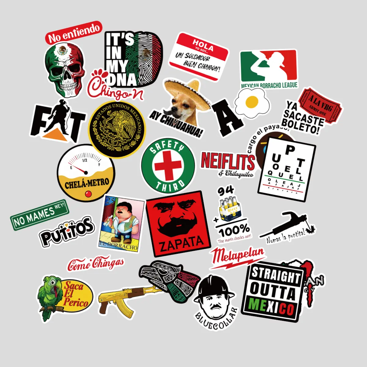 30PCS Waterproof Vinyl Mexican Humor Stickers with Skulls, Spanish Beer Jokes Decals, All-Season Guys Gifts for Hard Hats, Laptops (Gifts for Blue Collar Guys), Funny Sticker, Gifts For Guys