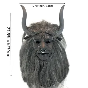 Devil Goat Skull Mask |   Ox Ram Horns Monster Animal Longhair Halloween Masquerade Mask, Rubber, Cosplay Props for