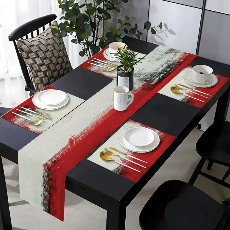 Abstract Pattern Striped Table Runner Comprehensive Set, 5/7 Piece Multifunctional Durable Dining Mat Collection, Ideal for Kitchen, Dining Room & Outdoor Use, Home Decor Essentials, Practical Dining Accessories, Kitchen Linens
