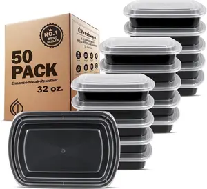 Freshware 32oz Meal Prep Containers – 50 Pack 1-Compartment Food Storage with Lids | BPA Free, Stackable, Microwave, Dishwasher & Freezer Safe Bento Boxes