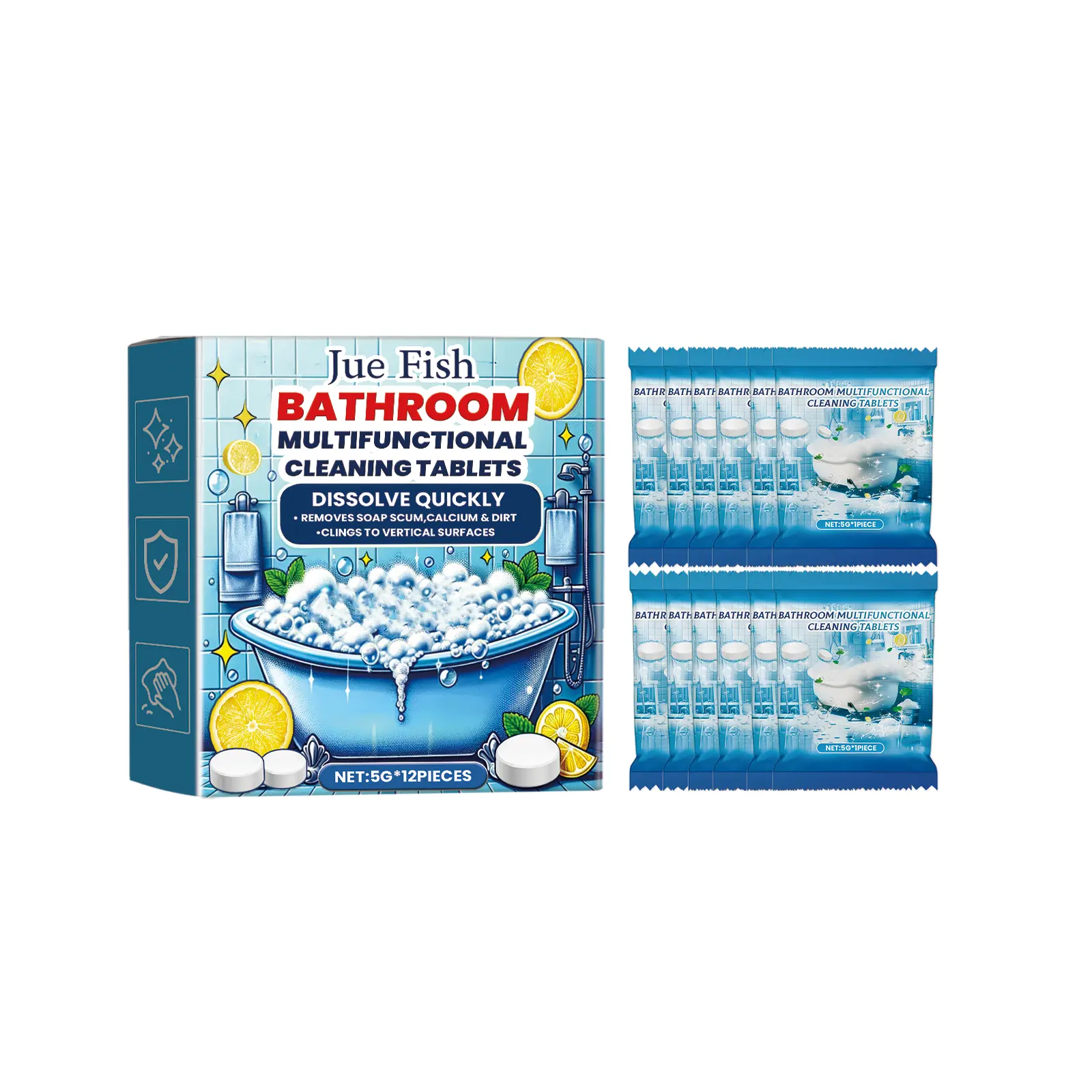 Jue-Fish Bathroom Cleaning Effervescent Tablets Bathroom Wash Basin Decontamination Fragrance Glass Bathtub Scale Cleaner Household Scented household items
