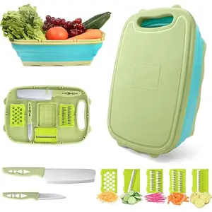 Camping Cutting Board 9Pcs Collapsible Chopping Board for Kitchen supplies Multi Chopping Board Kitchen Vegetable Washing Basket for Camping,Camping Gifts Camping Accessories for RV Campers (Blue Green) - Tools & Hardware.