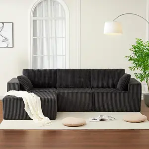Garvee 108 in Modular Sectional Sofa, Corduroy Sponge Compression Sofas with Deep Seat, Memory Foam Sofa for Living Room Bedroom, No Assembly Required
