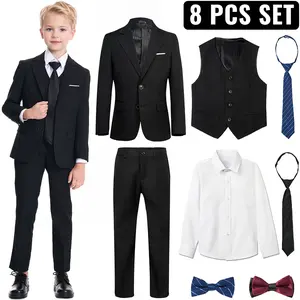 Boys 8-Piece Formal Slim Fit Suit Set, Outfit for Wedding, Party, Graduation, Churches, Adjustable Waist