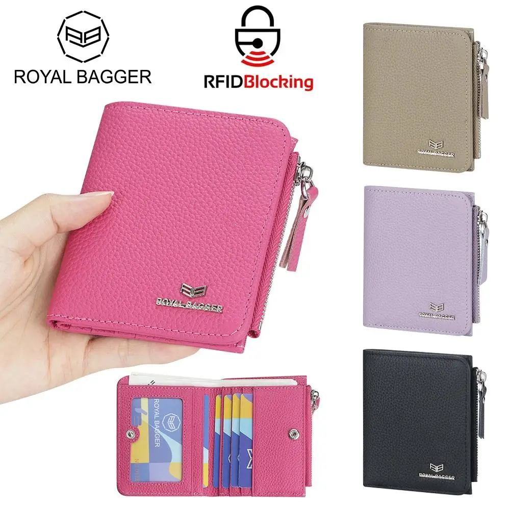 Royal Bagger RFID Blocking Genuine Leather Short Wallet for Women - Slim Bifold Coin Purse, Fashionable & Simple Design 3201