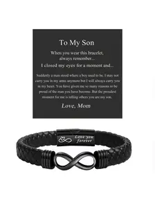 Christmas & Birthday Gift for Son, Meaningful Leather Bracelet for Son from Mom, Stocking Stuff for Son, Casual All-Season Wear, Durable & Stylish Accessory