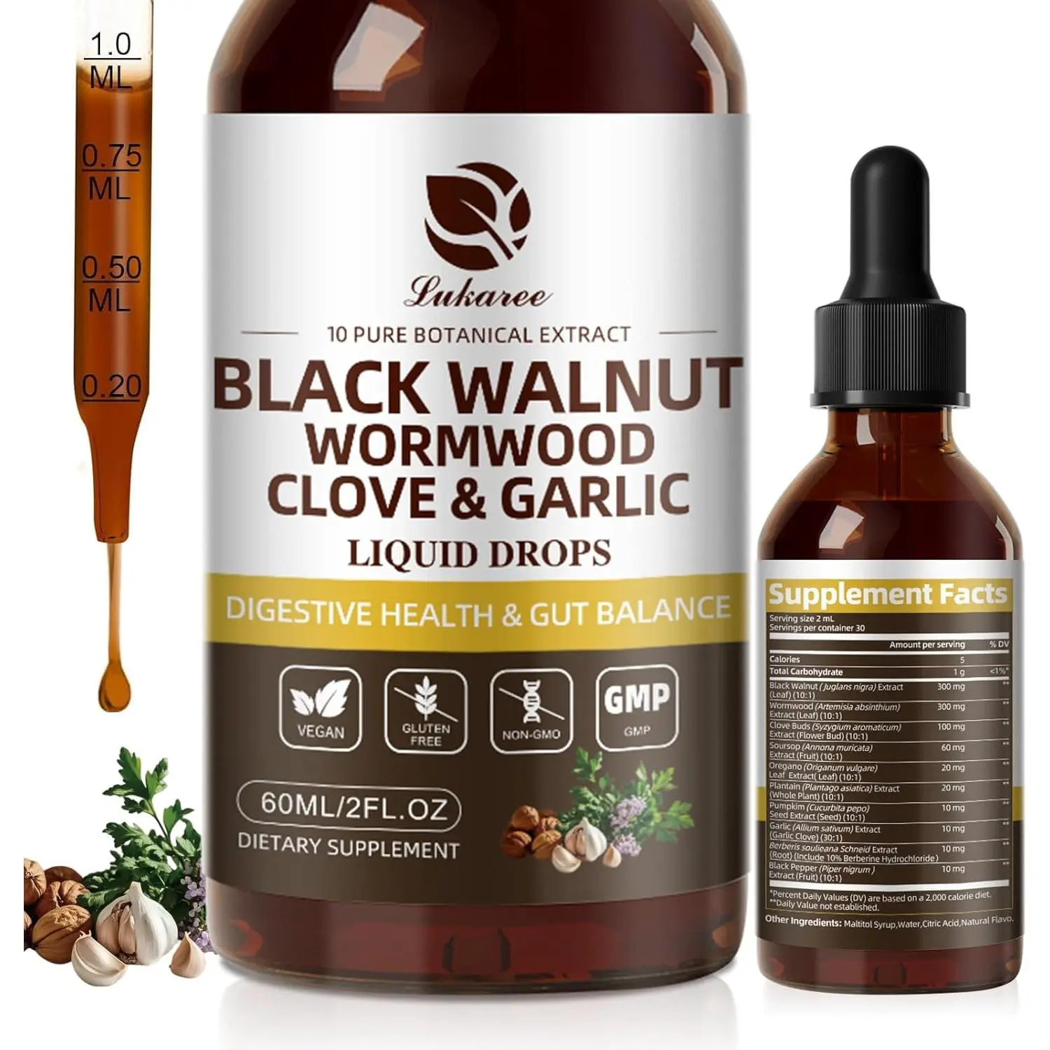 Black Walnut Wormwood Tincture – Rapid Gut Cleanse & Digestive Health with Oregano Garlic & Berberine, 10:1 Ultra-Concentrated Liposomal Delivery, Alcohol-Free, 2 Fl Oz