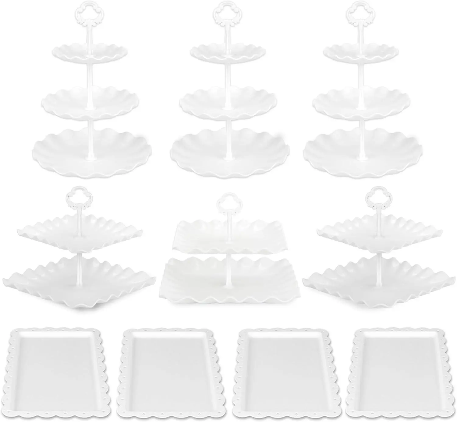 10PCS cake stands, cupcake stands, 3 two-tier cupcake stands + 3 three-tier cupcake stands + 4 appetizer trays, perfect for birthday party gatherings Organiser