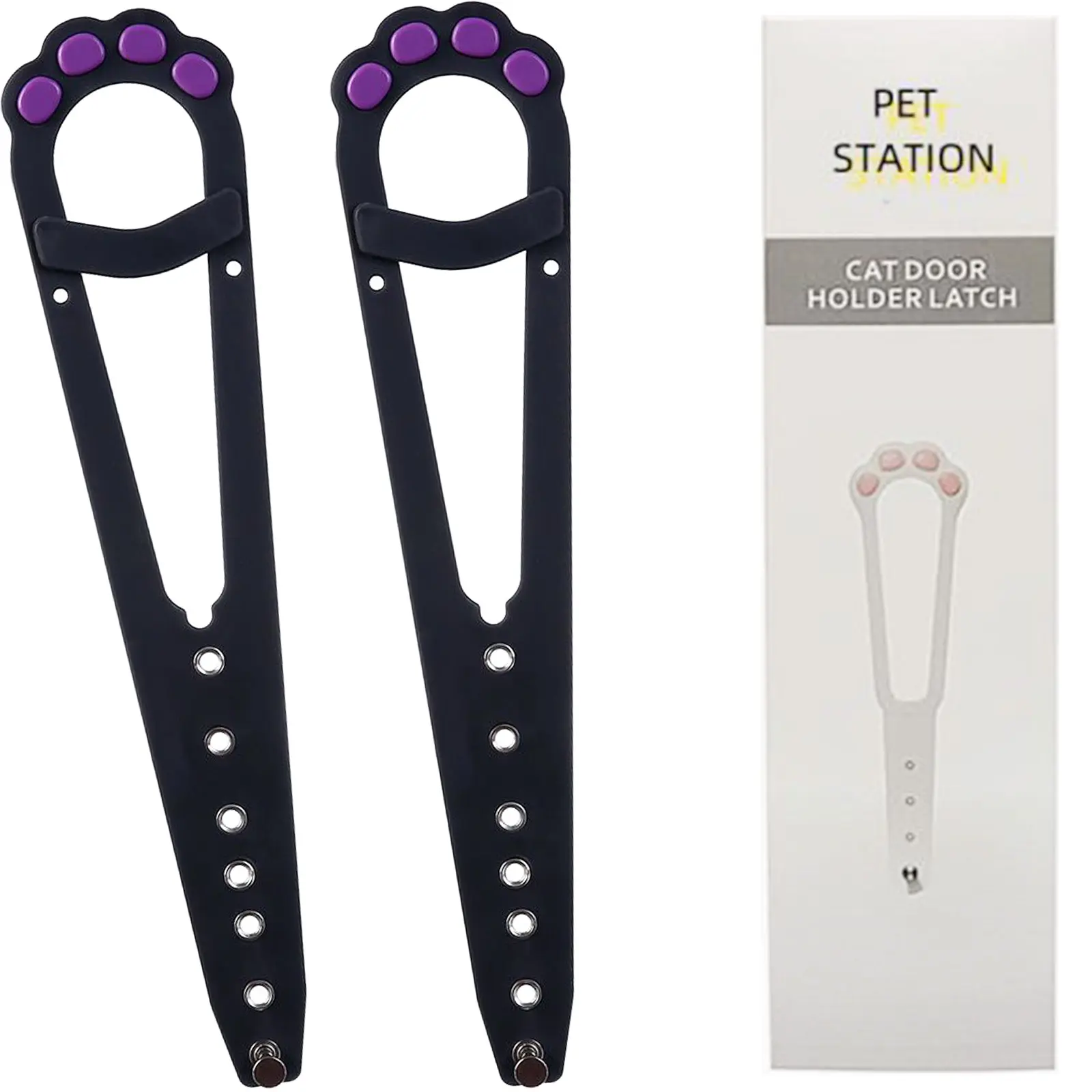 Cat Door Latch with Stabilizer, 7 Sizes Adjustable Cat Door Stopper to Keep Dog Out of Litter Box, Economical Alternative of Pet Gates and Interior Pet Door, White, 2 Packs