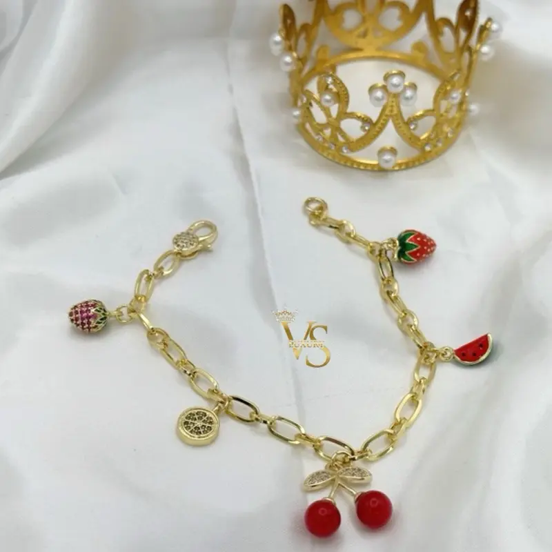 Valdes Luxury - Fruit Charm Bracelet | 14K Gold Plated Layered | Everyday Wear