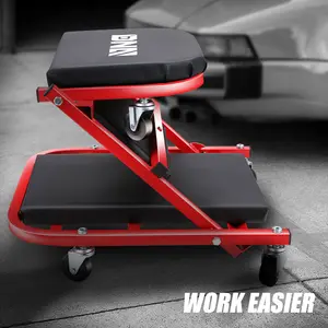 FathersDayGift DNA MOTORING 2 iIN1 Garage Mechanic Creeper – Foldable Z-Shape, Lay-Flat or Seat Style, with Wheels, Tool Tray & Padded Headrest Car Inspection Tools