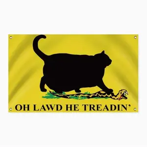Oh Lawd He Treadin! Humor Banner, Fat Cat Flag, 3x5 Feet Suitable For Indoor And Outdoor Decoration Banner Set Ornaments,summervibes
