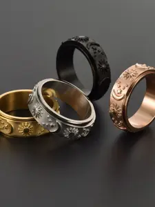 Rotating Relief Ring, Unisex Punk Style Stainless Steel Ring, Fashion Jewelry Accessories for Men & Women