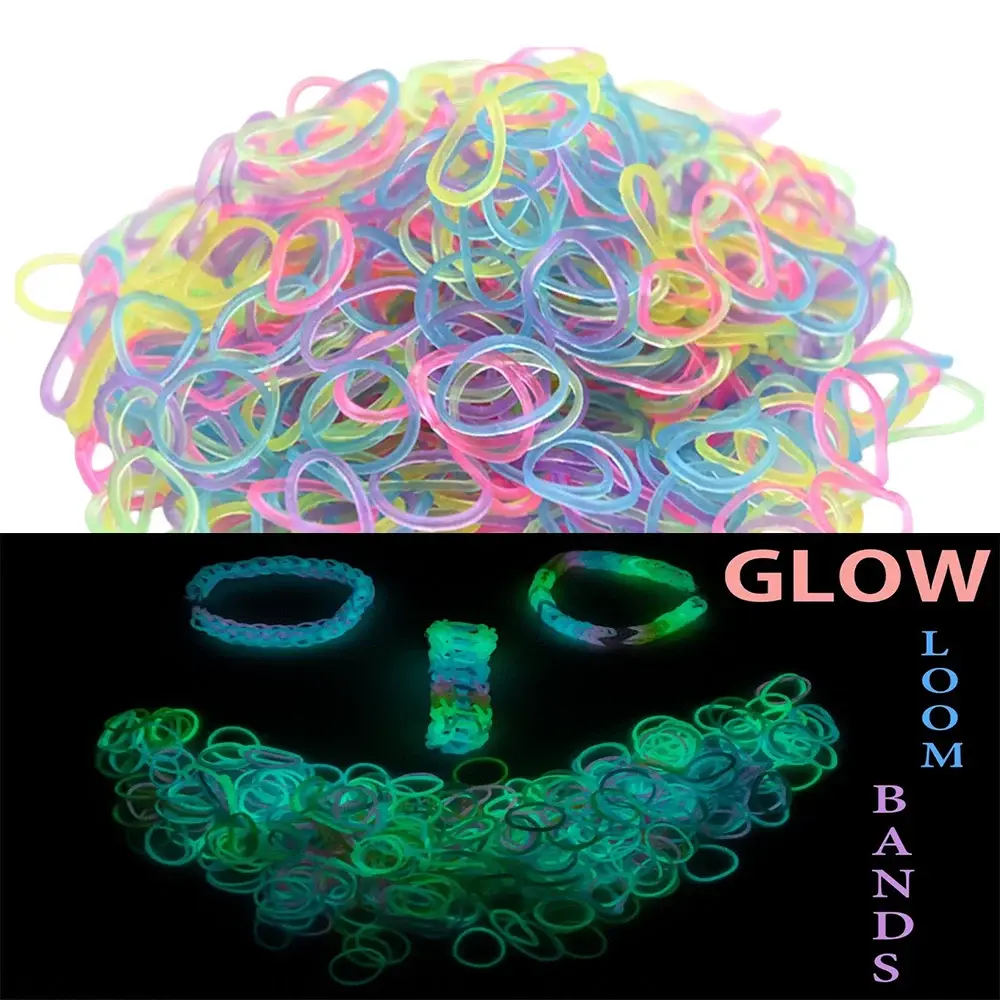 600Pcs Fluorescent Glow Luminous Bracelets DIY Rubber Loom Bands for Kids Party Craft Wrist & Necklace Making Supplies