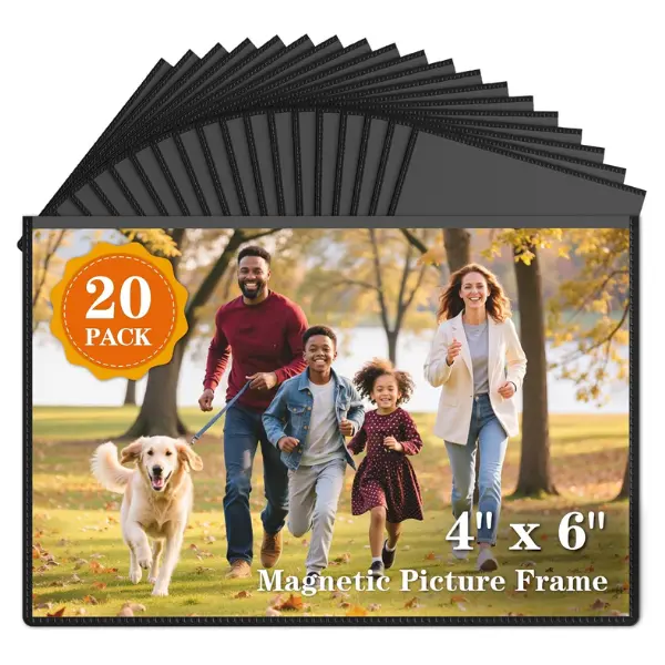 20 Pack Magnetic Picture Frames for Refrigerator,4x6 Inch,Black | Magnetic Photo Frames Reusable, Magnetic Frames Refrigerator Magnets For Pictures,Postcard, Locker, Wall, Cabinet