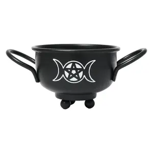 Metal Cauldron with Handles – Triple Moon Pentacle, 5" x 3" x 2.25"