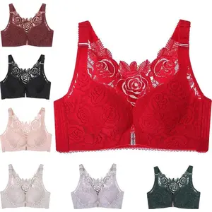 Comfortable rose bra, front closed lace comfortable wireless bra, wireless upward push seamless bra