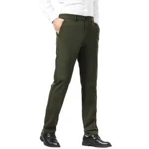 Plaid&Plain Men's Dress Pants Slim Fit Stretch Khaki Pants Wrinkle Free Olive Casual Dress Pants Men Suit Pants Mens Dress Slacks Khaki Dress Pants 8802