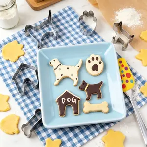 5-Piece Dog Theme Cookie Cutter Set, Durable Stainless Steel, Includes Cute Puppy, Bone & House Shapes, Ideal for Cookies, Cakes, Pastries & Biscuit Decoration