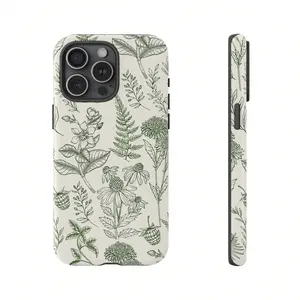 Wildflower Sage Green Drawing Phone Case 17 16 15 14 13 12 11 8 7 X XS XSMAX XR Pro Max Tough Case Dual Layer Protection & Scratch-Resistant Finish, a gift for friends, family, or yourself