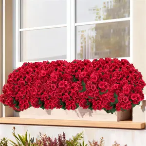 8 bundles of outdoor artificial geraniums, artificial plant UV resistant plastic flowers, used for indoor, outdoor, courtyard, hanging flower pots, porch, window home decoration (8, red)