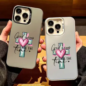 God is Good All the Time" Cross & Heart Mirror Phone Case, Christian Quote Anti-Drop Hard Cover for iPhone 17 Air, 16 Pro, 15, 14 Plus, 13, 12, 11 Pro Max, X, XS, XR, XS Max