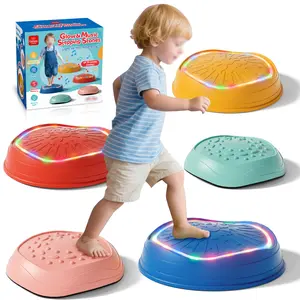 Lehoo Castle Stepping Stones for Kids, 5pcs10pcs Light up & Music Non-Slip Stepping Stones, Sensory Toy for kids Balance & Coordination Skills, Indoor & Outdoor Toys