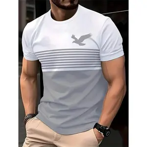 New Anime Eagle Pattern T-Shirt Outdoor Casual Men'S 3D Print T-Shirt Short Sleeve Crew Neck Striped Clothing