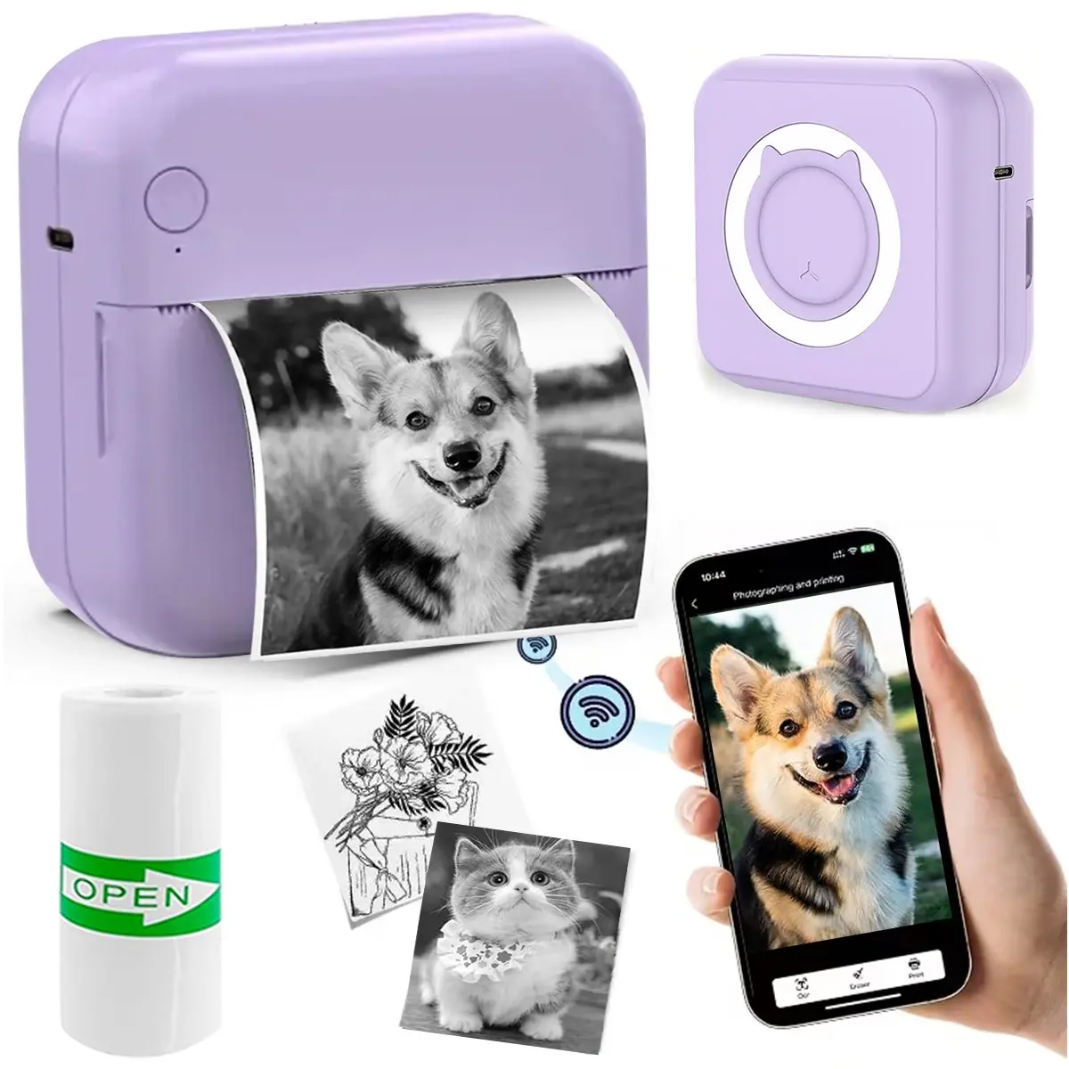 Portable Mini Printer, Thermal Transfer Printer, Inkless Portable Printer, Heat Transfer Sticker Maker, Ideal for DIY Albums, Travel Notes, Photos, Memos, Perfect Gift, Thermal Pocket Printer