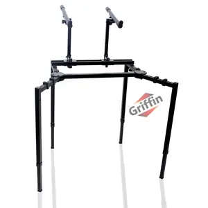 Double Piano Keyboard & Laptop Stand by GRIFFIN | 2 Tier/Dual Portable Studio Mixer Rack for Turntables, DJ Coffins, Speakers, Digital Audio Gear & Music Equipment | Folding Stage Mount Multi Platform