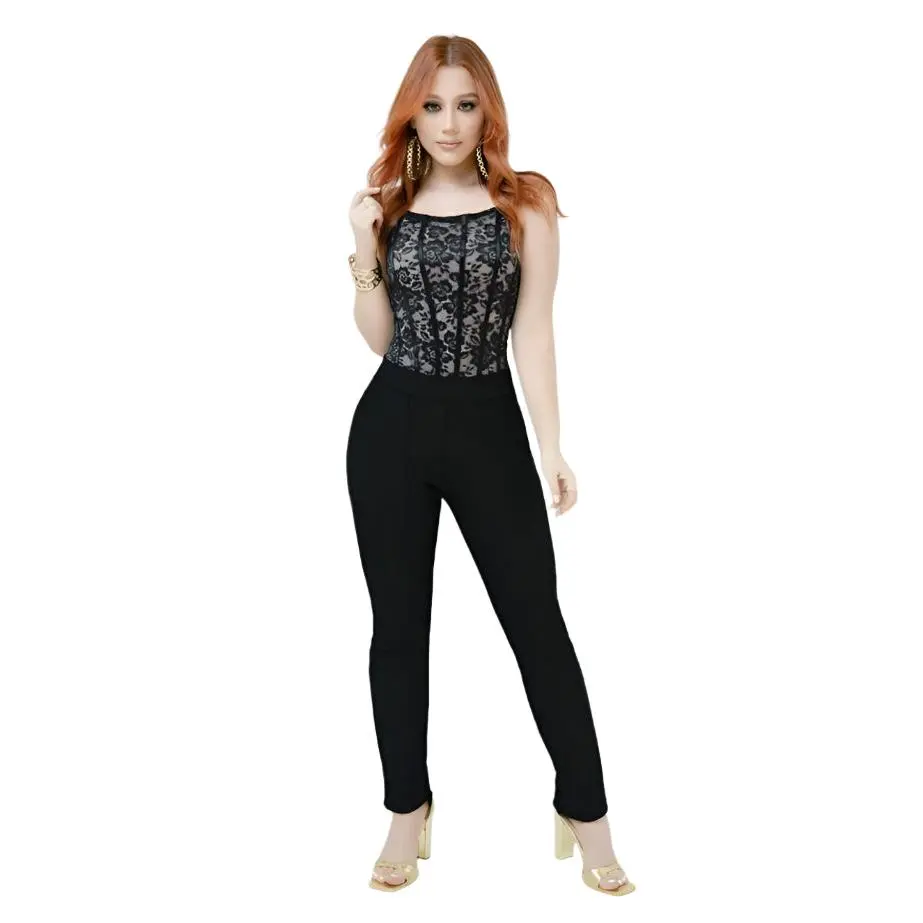 Jumpsuit tummy control butt lifter fashion 6106 Womenswear Black Overalls Pants
