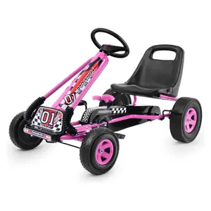 Costzon Go Kart, 4 Wheel Off-Road Pedal Go Cart w/Adjustable Seat, Steering Wheel,2 Safety Brakes, EVA Rubber Tires Christmas Birthday GiftCOSTST