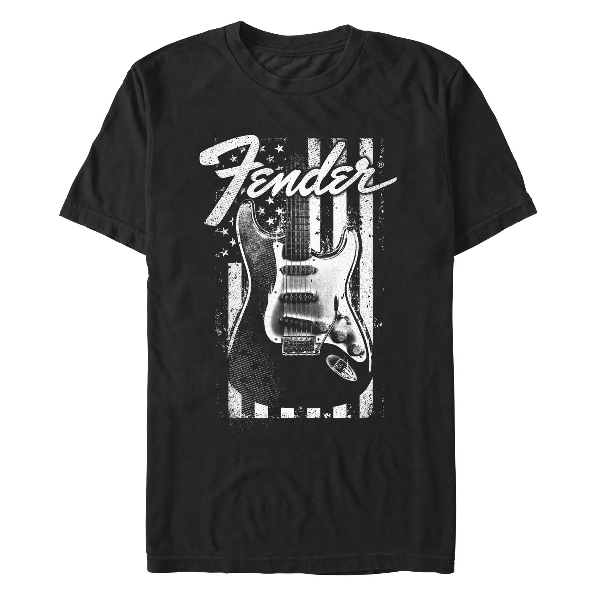 Men's Fender Distressed Black and White Flag T-Shirt