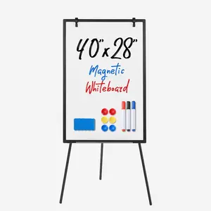 40x28 Inch Magnetic Whiteboard with Tripod Stand - Adjustable Height Portable Dry Erase Board for Office Teaching, Aluminum Frame Presentation Easel for Meetings Classroom Home Use, Black
