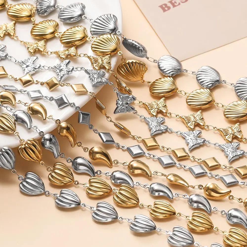1m Stainless Steel Gold Handmade Chain Multiple Shapes Chains for DIY Necklace Bracelet Waist Chain Choker Jewelry Making Chain
