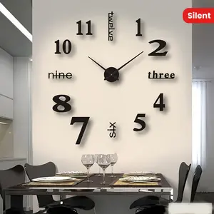 Modern 3D Mirror Wall Clock - DIY Acrylic Home Decor, Silent Quartz Movement, Foldable Design