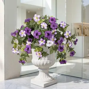 2 Bundles Artificial Fake Flowers Plants for Outdoor Decoration, Faux Petunias Silk Flower UV Resistant No Fade for Home Outside Garden Balcony Yard Porch Realistic Indoor Decor