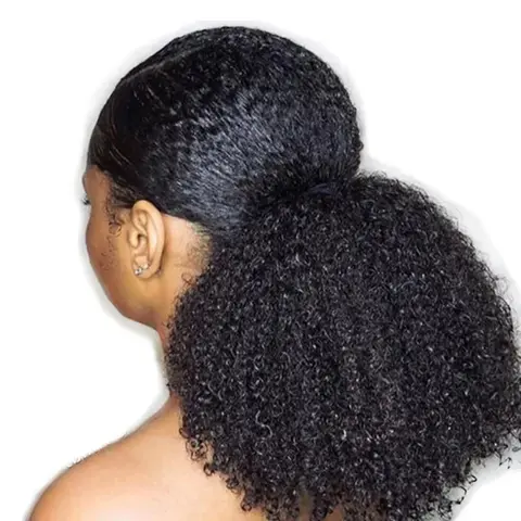 Megeen Real Human Hair Afro Kinky Curly Drawstring Ponytail - Clip-In Drawstring Hair Pieces for Natural Curl Match, Clip Ins, Curly Styles