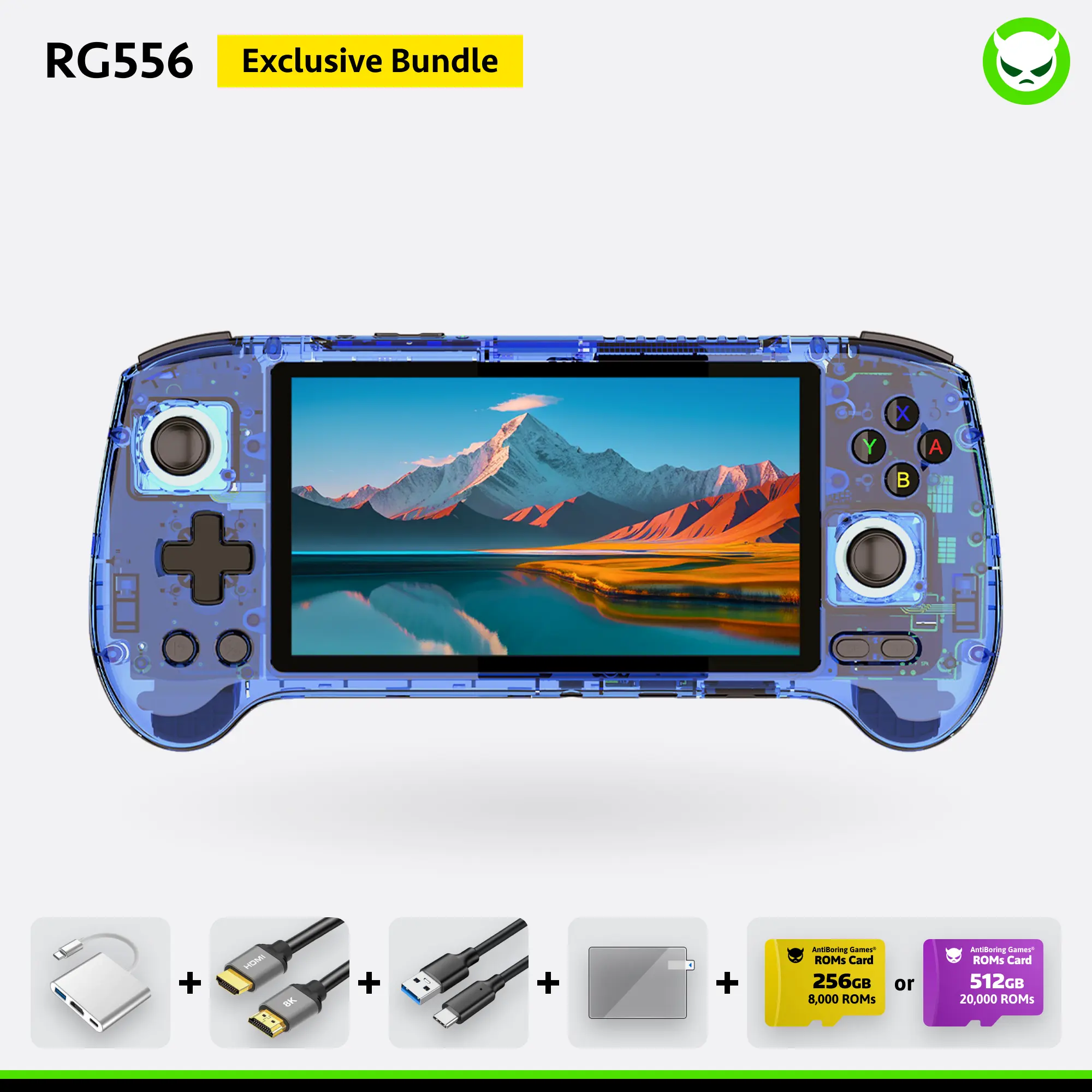 Anbernic RG556 HandHeld Game Console【Buy 1 Get 1 HDMI Cable (8K) +1 Multi-port Adapter+1 Type-C Cable+1 Screen Protector】Android 13 5.48-inch AMOLED Touch Screen 1080*1920 DP 5G WiFi Bluetooth HDMI Output 5500mAh Ready to Play Gift Package