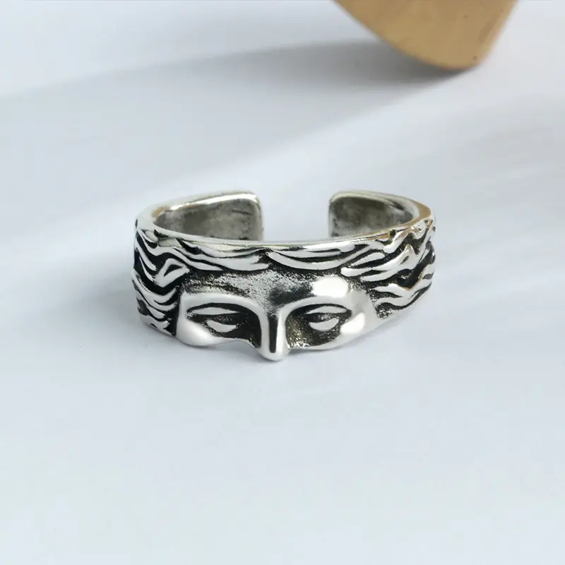 Men's Half Face Adjustable Ring, Vintage Creative Hip Hop Ring, Personalized Open Ring, Unisex