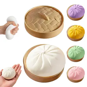 Dumpling Squishy - Blind Box , Cute Anxiety Relief Fidget Toy with Steamer Box Soft Squeeze Decompression Dough for Adults, Q Elastic Soft Waxy, Mengqu Cartoon Expression, Safe Environmentally Friendly Material.